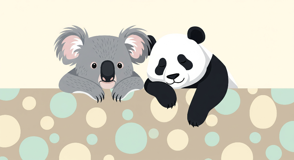 Playful Koala and Panda Wall Mural