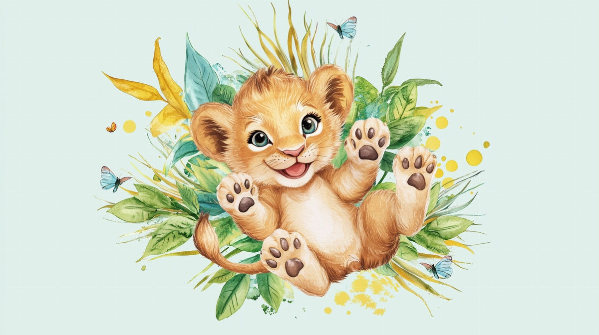 Playful Lion Cub in the Jungle Wall Mural