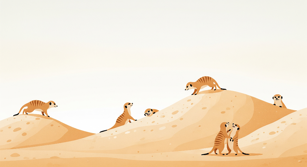 Playful Meerkats Tumbling on Warm Orange Dunes Wall Mural
