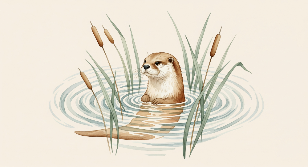 Playful Otter Among the Reeds Wall Mural