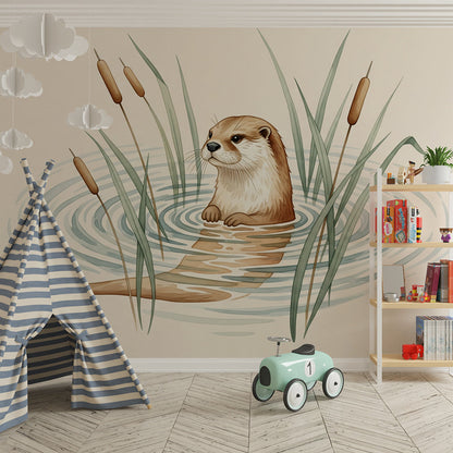 Kids-Mundo waterside otter wall mural brightening a children's playroom wall