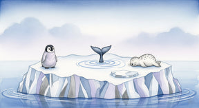 Detailed polar adventure mural wallpaper design pattern with penguin and seal by Kids-Mundo