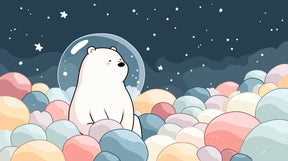 Detailed polar bear celestial mural wallpaper design pattern with starry background by Kids-Mundo
