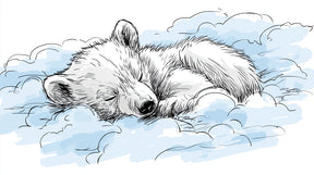 Detailed sleeping polar bear in clouds mural wallpaper design pattern by Kids-Mundo