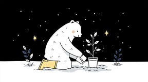 Detailed polar bear gardening under stars mural wallpaper design pattern by Kids-Mundo