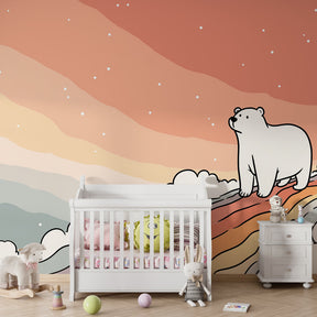 Arctic bear mural wallpaper transforming kids playroom into adventure wonderland