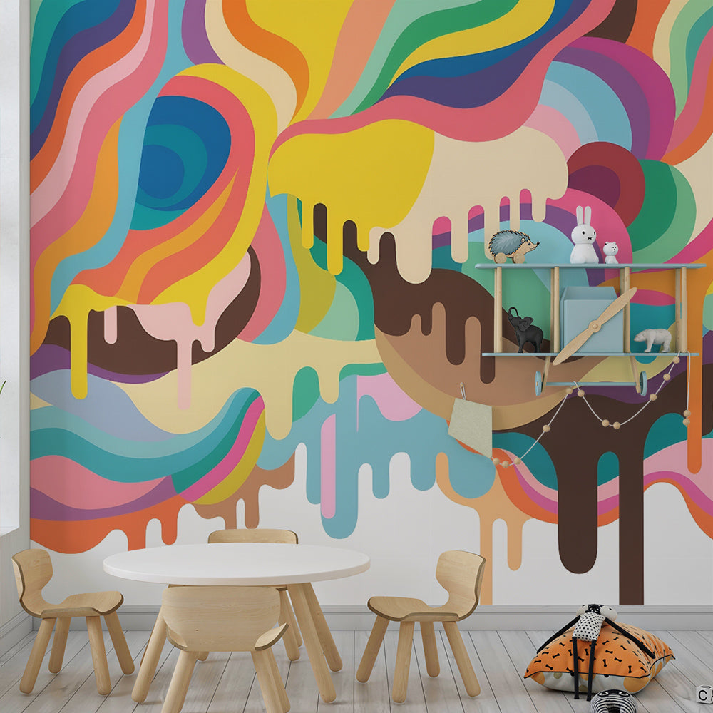 Rainbow wave wall mural by Kids-Mundo energising a fun kids' playroom space