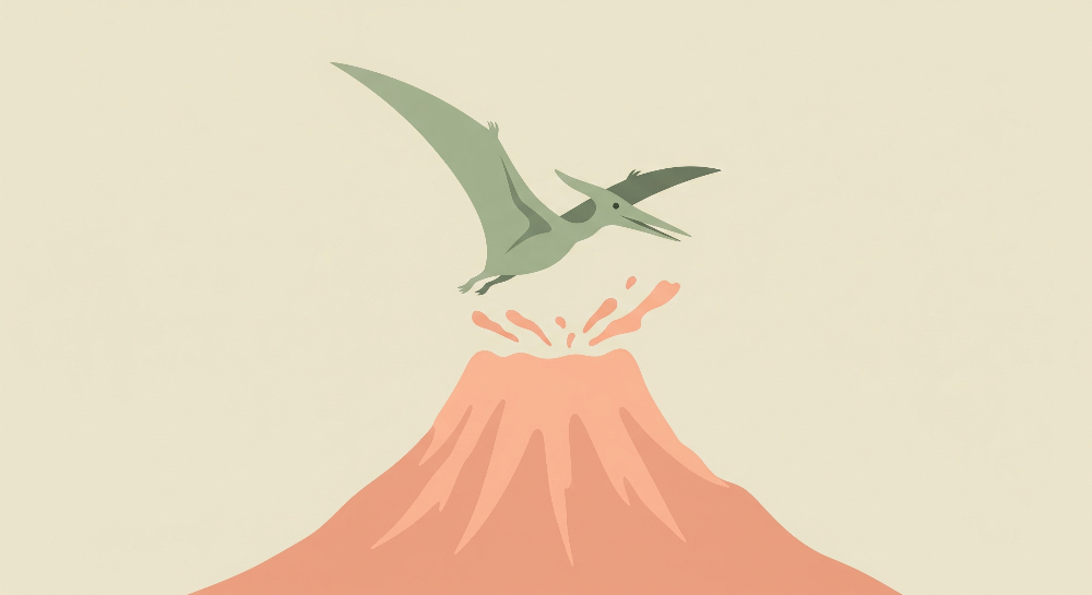 Pterodactyl Over an Erupting Volcano Wall Mural