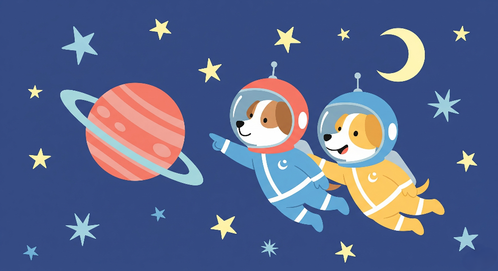Puppy Astronauts and Planet Wall Mural