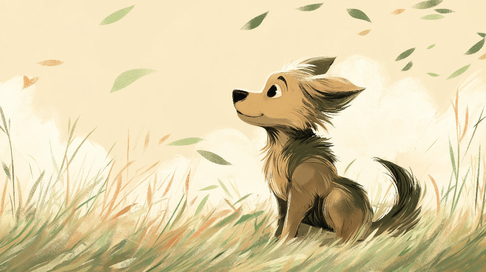 Detailed puppy dog in fields mural wallpaper design pattern by Kids-Mundo