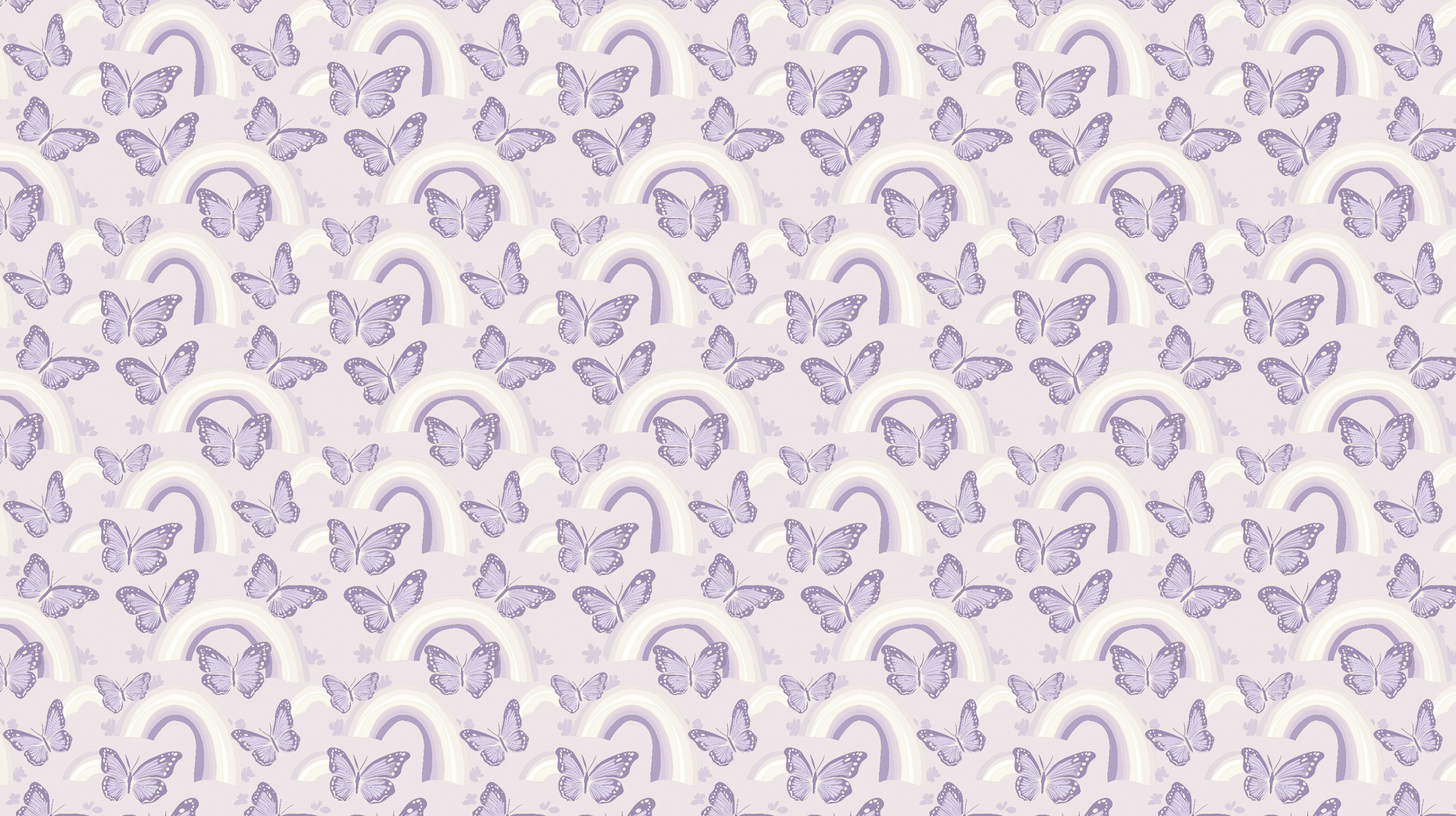 Kids-Mundo flat artwork preview of the purple butterfly and rainbow mural pattern design