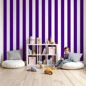 Purple and white striped mural wallpaper in modern kids bedroom by Kids-Mundo