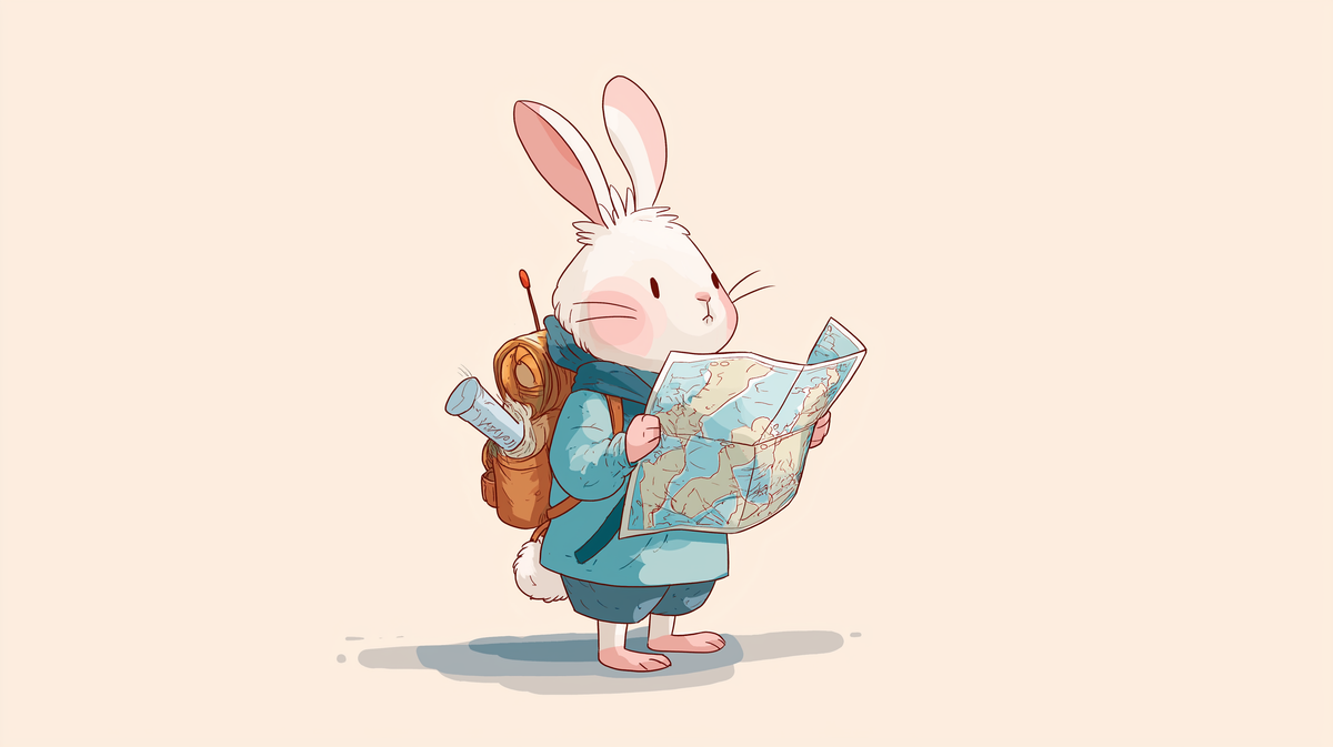 Rabbit Explorer Reading a Map Wall Mural
