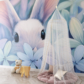 Bunny floral mural wallpaper creating magical children's bedroom atmosphere