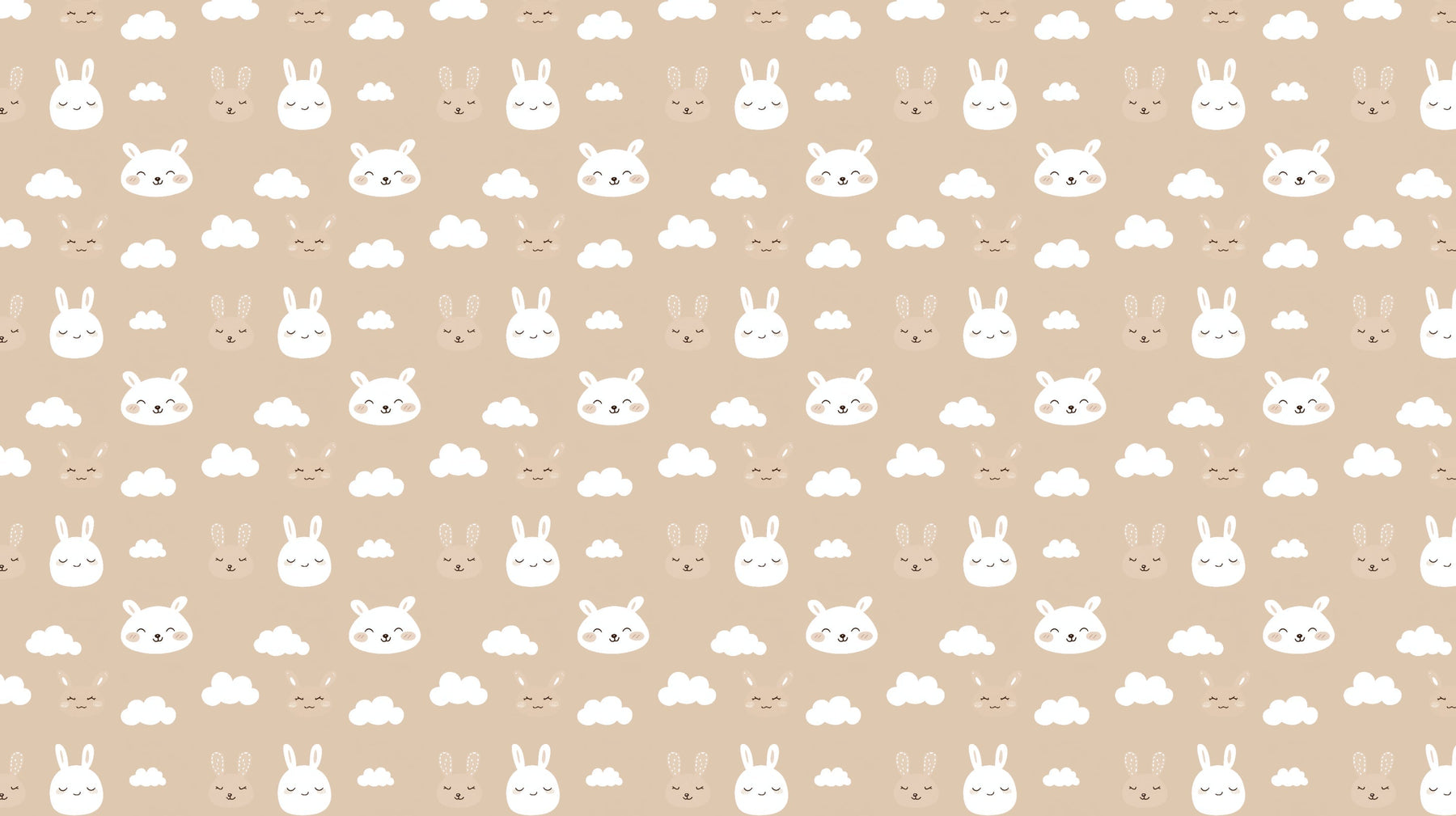 Detailed rabbit and cloud mural wallpaper design pattern in beige tones by Kids-Mundo