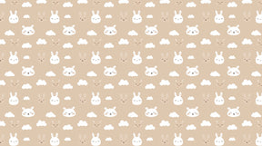 Detailed rabbit and cloud mural wallpaper design pattern in beige tones by Kids-Mundo