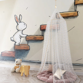 Curious bunny wallpaper creating playful atmosphere in children's bedroom decor