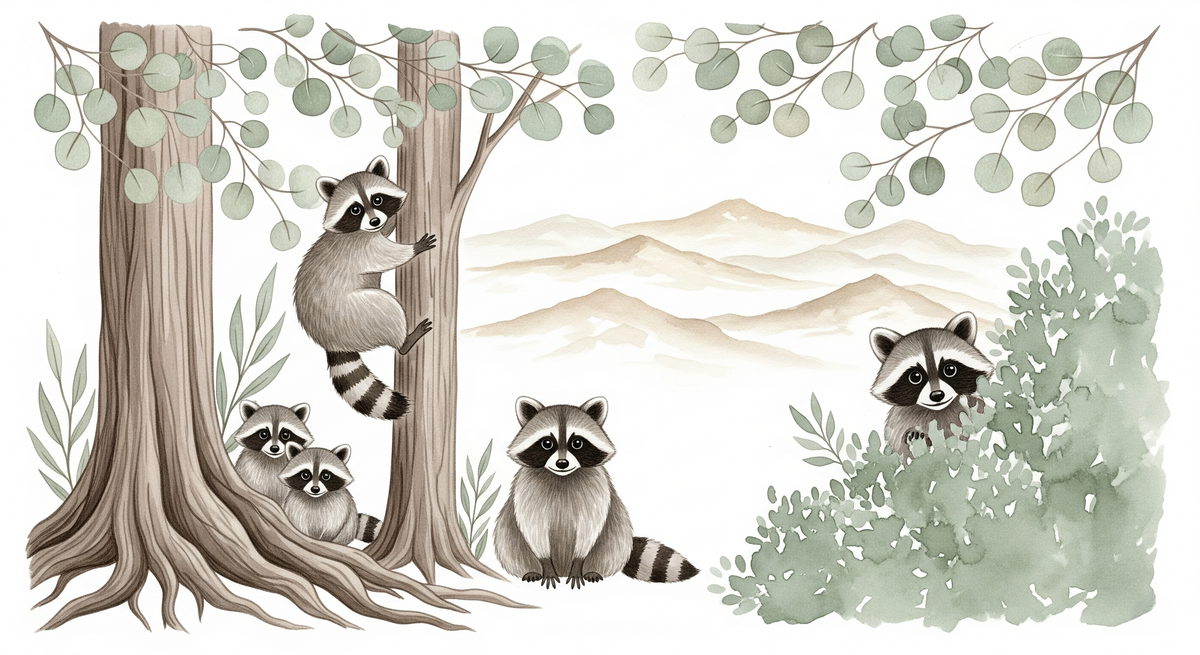 Raccoon Family in the Trees Wall Mural