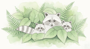 Detailed raccoon family forest mural wallpaper design pattern by Kids-Mundo