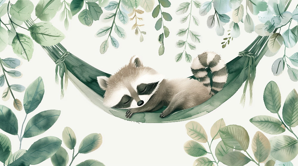 Sleeping Raccoon in a Forest Hammock Wall Mural