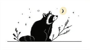 Detailed raccoon under moon mural wallpaper design pattern by Kids-Mundo showing forest scene