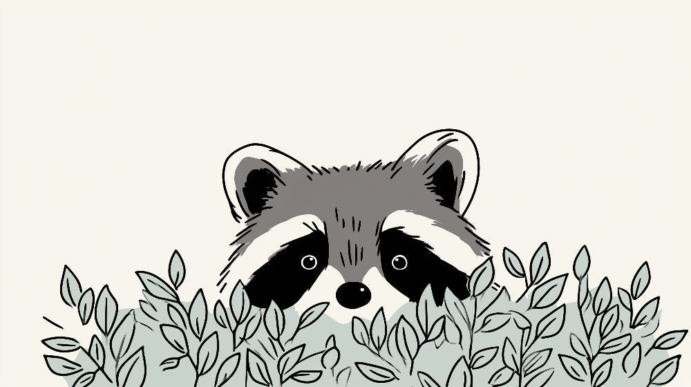 Detailed raccoon in green foliage mural wallpaper design pattern by Kids-Mundo