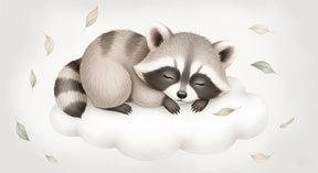 Detailed sleeping raccoon on cloud mural wallpaper design pattern by Kids-Mundo