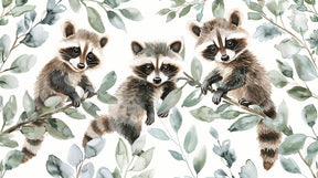 Detailed raccoon trio forest mural wallpaper design pattern by Kids-Mundo