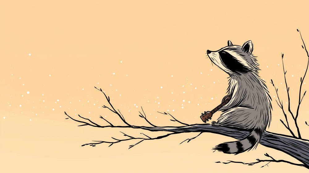 Detailed raccoon musician mural wallpaper design pattern with stars and branches by Kids-Mundo