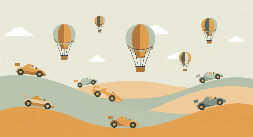 Vintage Race Cars and Hot Air Balloons Wall Mural