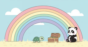 Detailed rainbow animals mural wallpaper design pattern with turtle and panda by Kids-Mundo