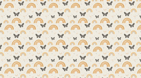 Detailed rainbow butterfly mural wallpaper design pattern in soft grays and beiges by Kids-Mundo