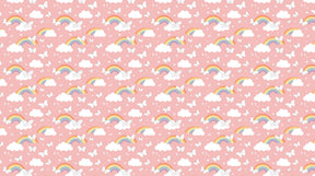 Detailed rainbow and butterfly mural wallpaper design pattern on pink background by Kids-Mundo