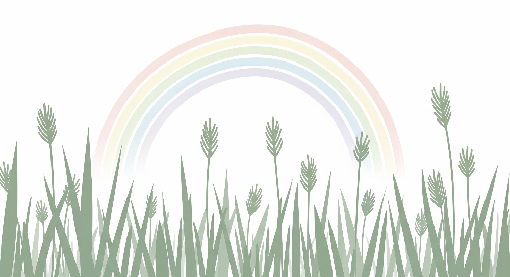 Soft Pastel Rainbow Over Meadow Grass Wall Mural