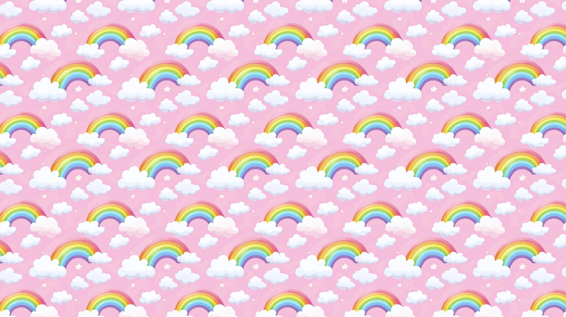 Detailed rainbow mural wallpaper design pattern with clouds on pink background by Kids-Mundo