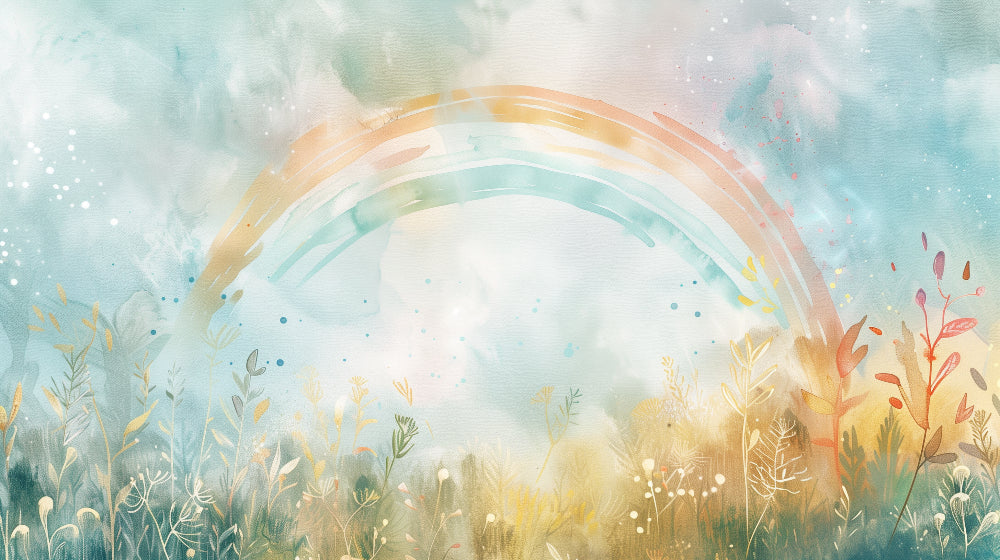 Detailed watercolor rainbow meadow mural wallpaper design pattern by Kids-Mundo