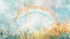 Detailed watercolor rainbow meadow mural wallpaper design pattern by Kids-Mundo