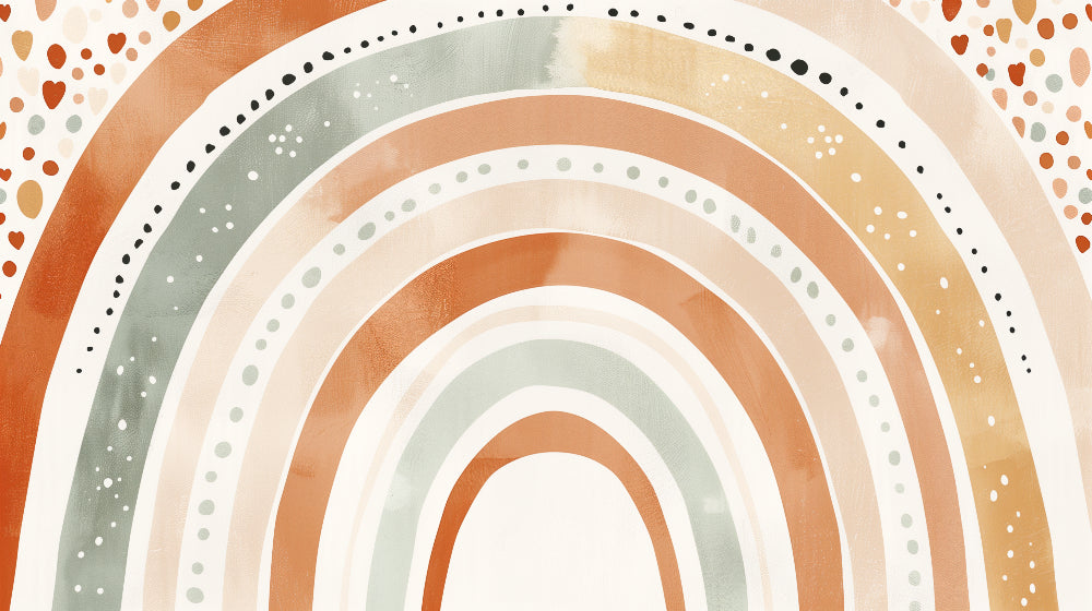 Detailed bohemian rainbow mural wallpaper design pattern with soft poetic motifs by Kids-Mundo