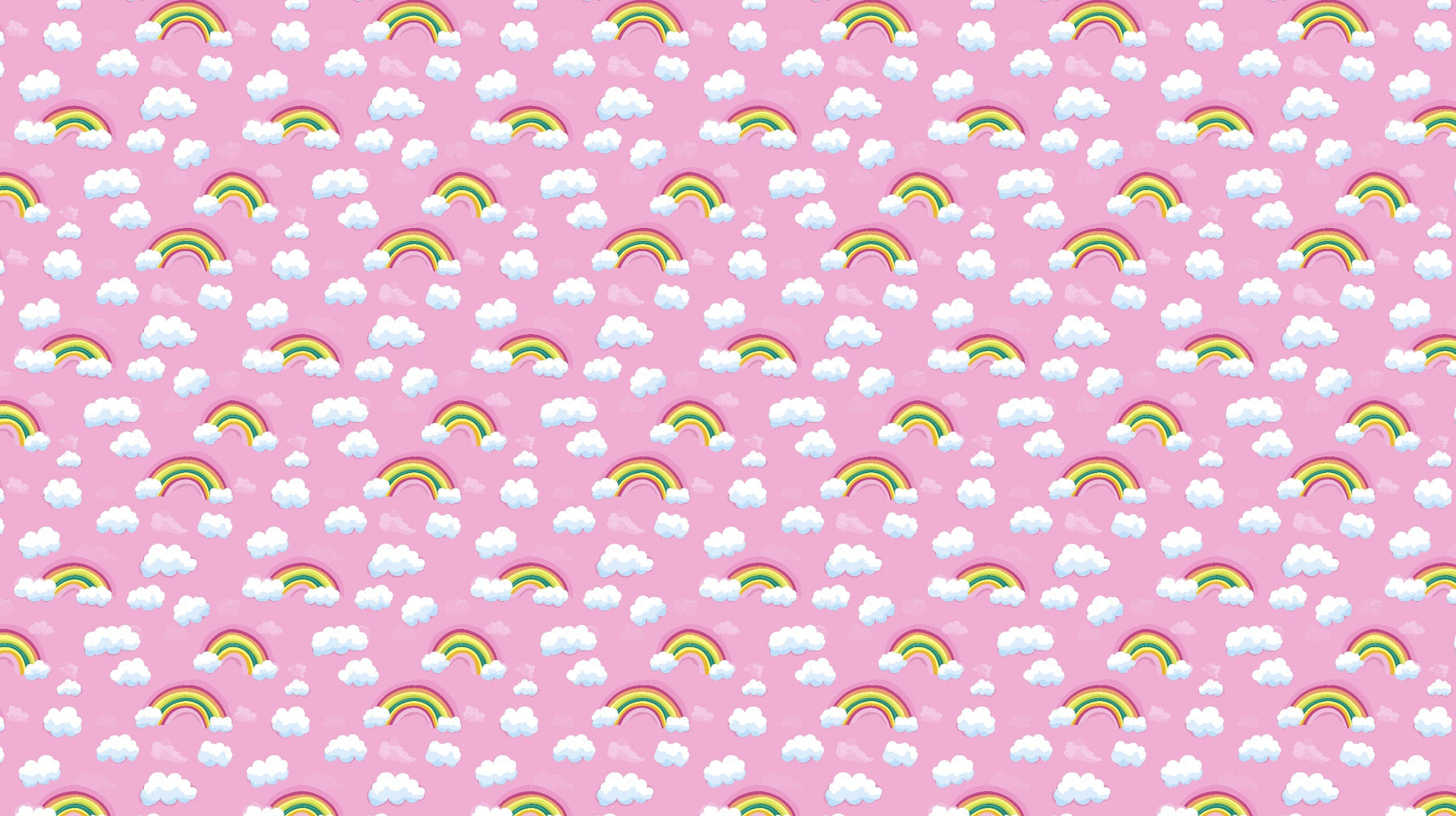 Detailed rainbow and clouds mural wallpaper design pattern on soft pink background by Kids-Mundo