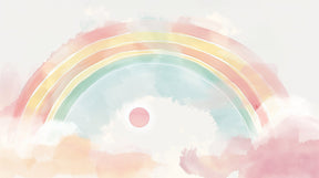 Detailed pastel watercolor rainbow mural wallpaper design pattern with gentle sun by Kids-Mundo