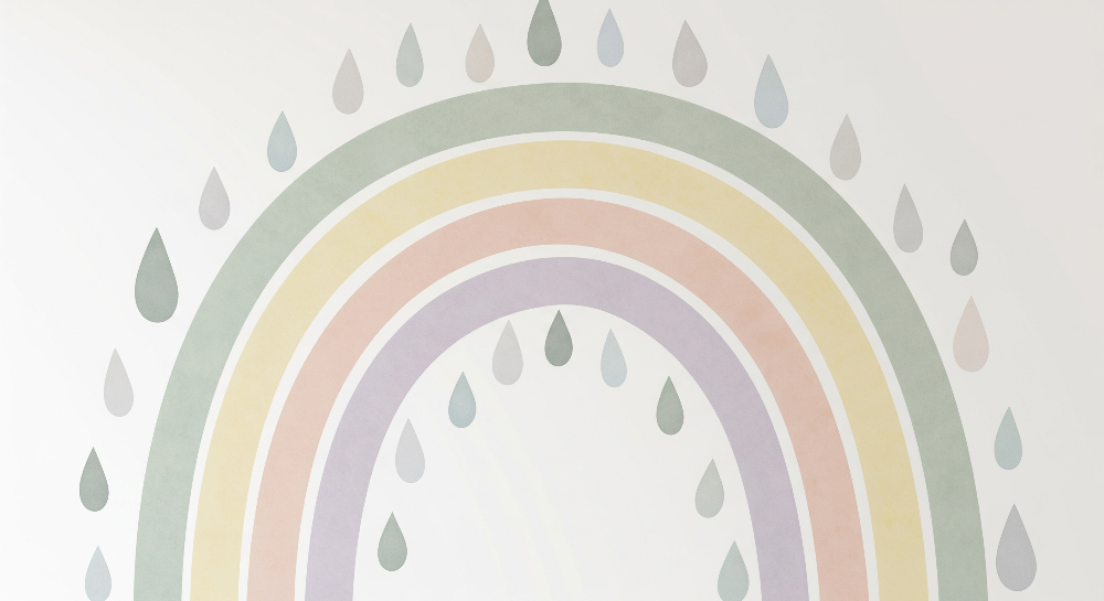 Kids-Mundo flat artwork of the pastel rainbow and raindrops wall mural