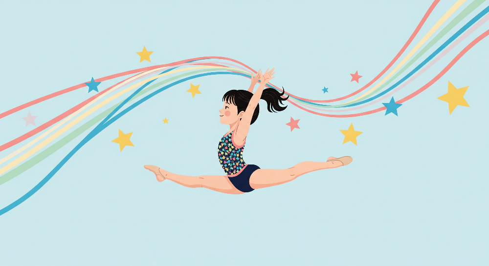 Gymnast Girl Leaping Through Rainbow Ribbons Wall Mural