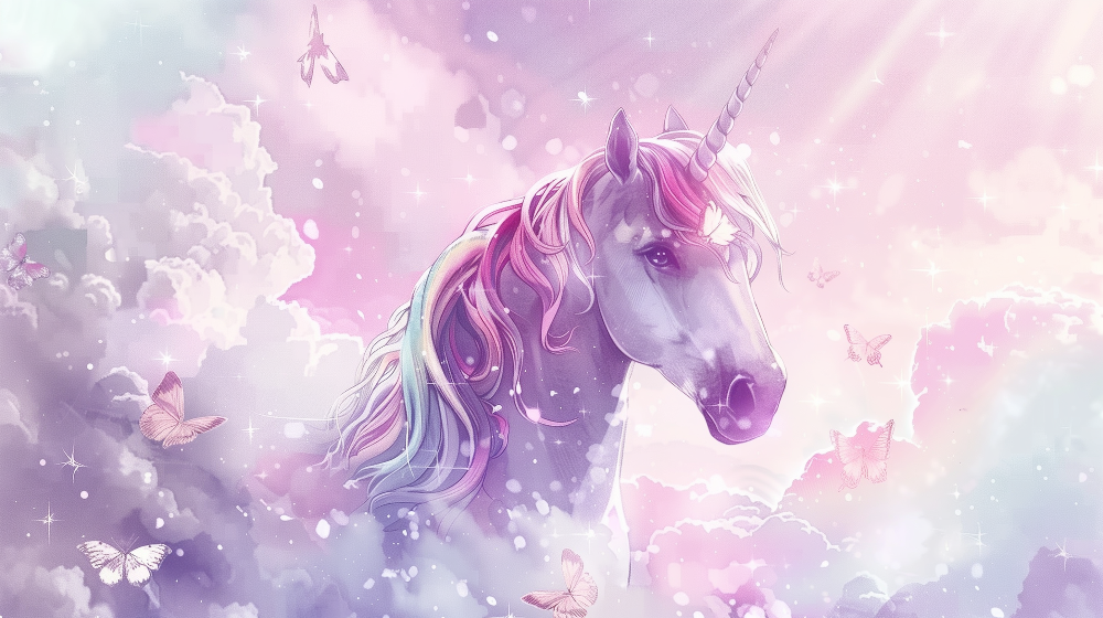 Rainbow Unicorn in Pink Clouds Wall Mural