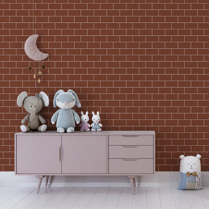 Kids-Mundo red brick wall mural, made to measure and pictured in a bright children's playroom.