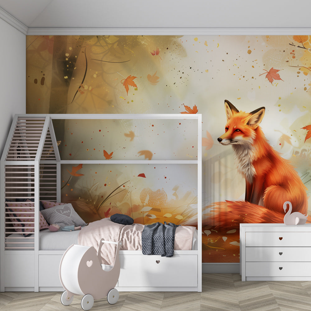 Kids-Mundo red fox wall mural bringing woodland warmth to a playroom feature wall