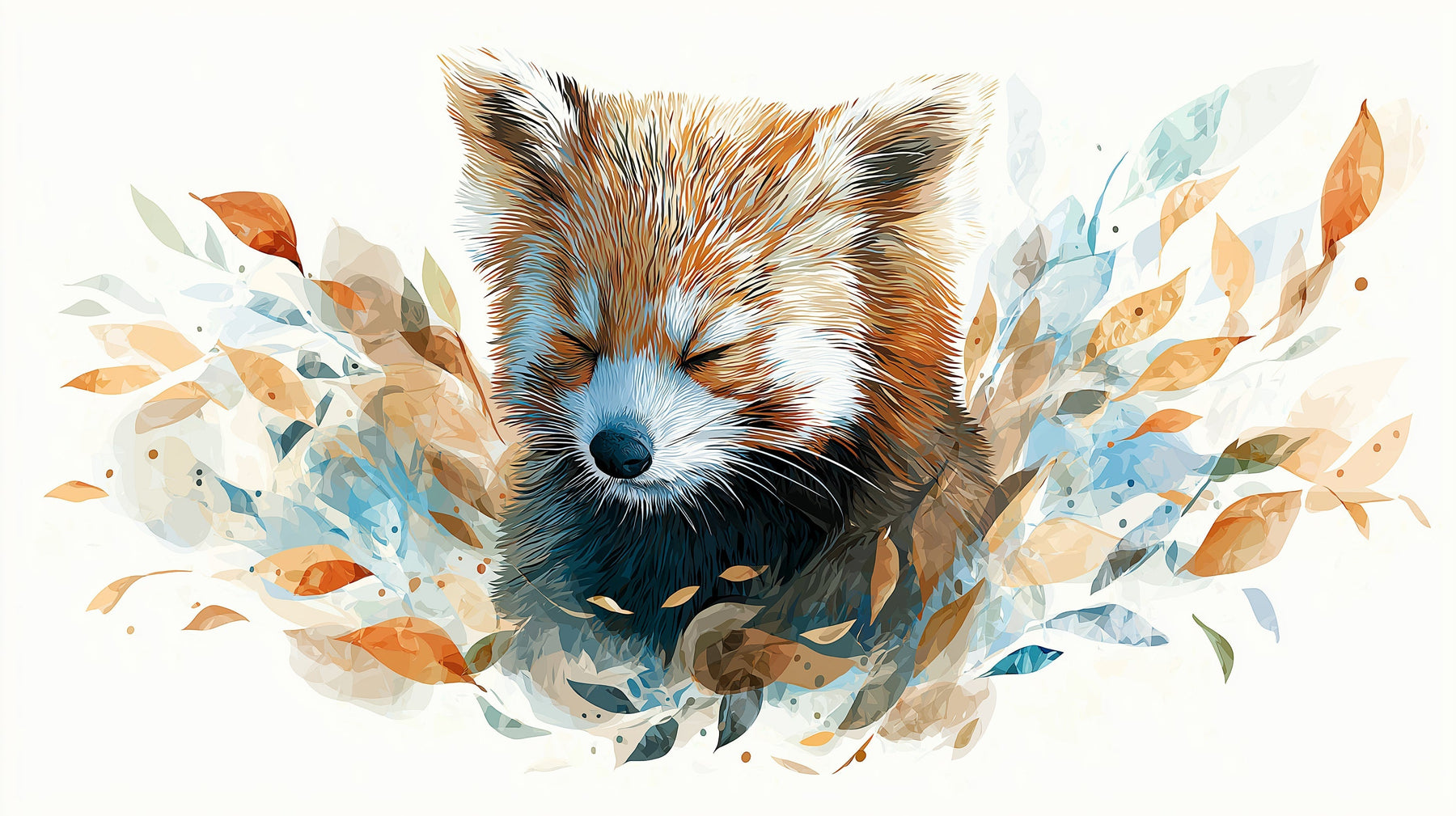 Detailed red panda mural wallpaper design pattern showing sleeping baby panda with leaves by Kids-Mundo