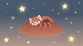 Detailed red panda sleeping on cloud mural wallpaper design pattern with stars by Kids-Mundo