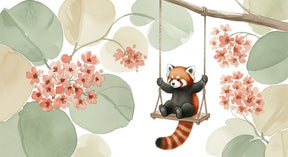 Detailed red panda garden swing mural wallpaper design pattern by Kids-Mundo