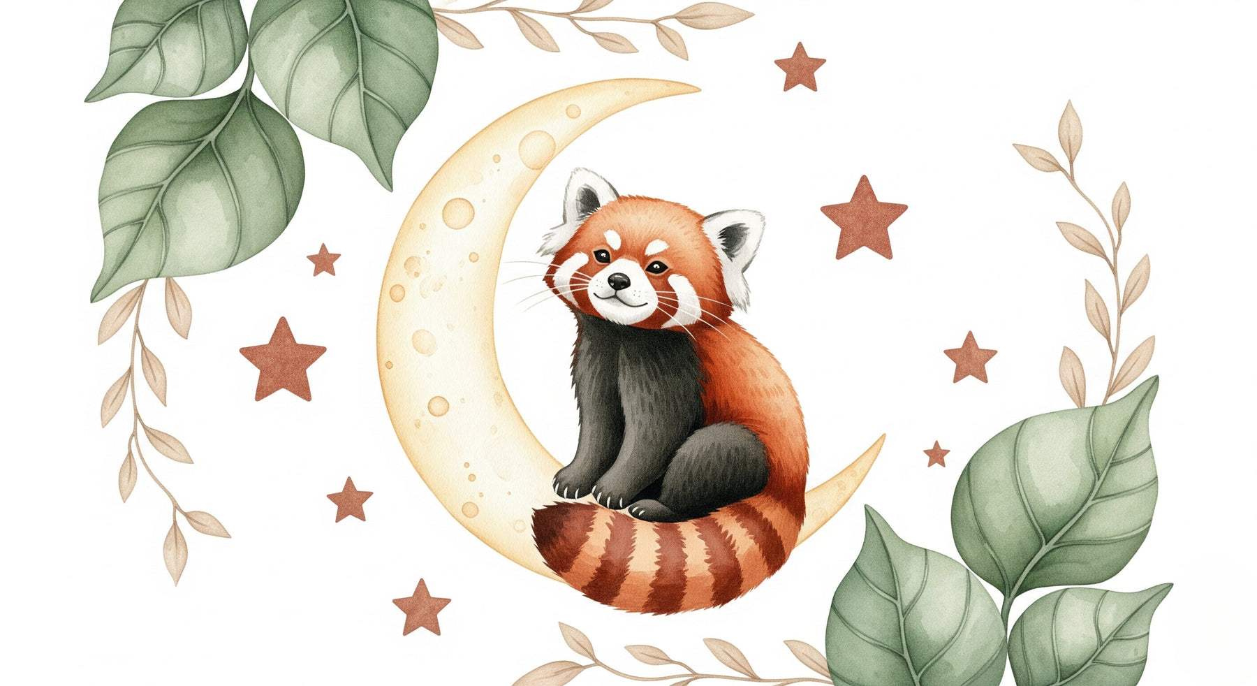 Detailed red panda starry moon mural wallpaper design pattern by Kids-Mundo