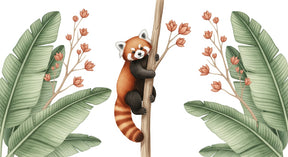 Detailed red panda jungle mural wallpaper design pattern with lush tropical foliage by Kids-Mundo